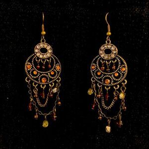 Dangling Brown Beaded Pierced Earrings